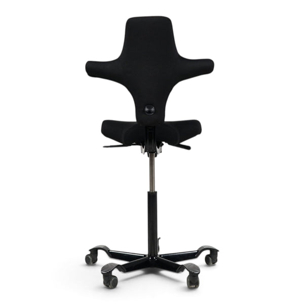 Refurnish by Loopr HÅG Capisco 8107 ergonomic office chair in black fabric with a high-adjustment base and saddle seat.