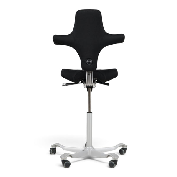 Refurnish by Loopr HÅG Capisco 8106 ergonomic office chair with black saddle seat and grey base, back view