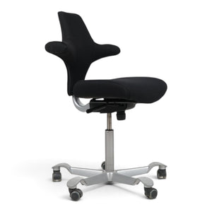 Refurnish by Loopr HÅG Capisco 8106 ergonomic office chair with black saddle seat and silver grey five-arm base