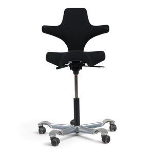 Refurnish by Loopr HÅG Capisco 8106 ergonomic office chair with black upholstered seat and silver metal base