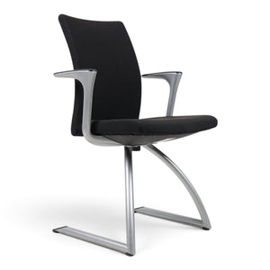Refurnish by Loopr HÅG H04 4470 black upholstered conference chair with a sleek silver metal cantilever frame.
