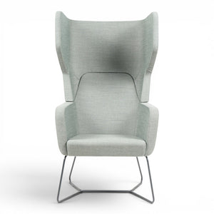 Refurnish by Loopr HarcTub high-back armchair in light grey fabric with sled base. Modern wingback chair.