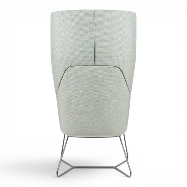 Refurnish by Loopr high back armchair in light green textured fabric with metal sled base.
