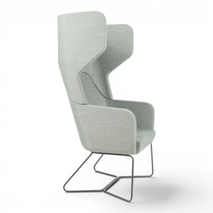 Refurnish by Loopr light grey high-back armchair with sled base, modern design