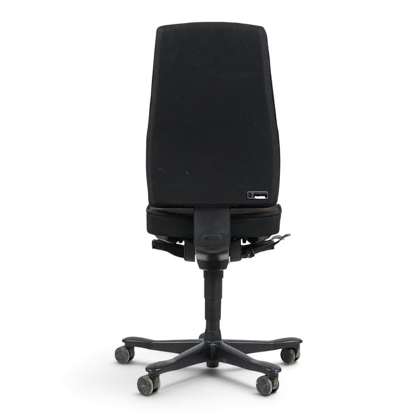 Refurnish by Loopr Kinnarps ergonomic office chair in black fabric, back view showing height adjustment mechanism