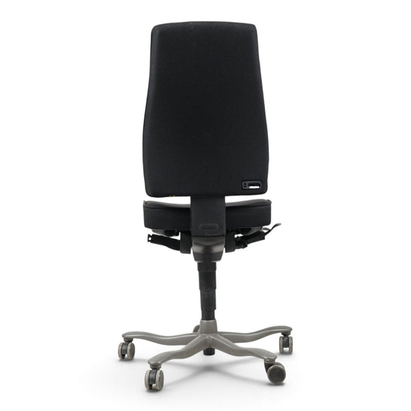 Refurnish by Loopr Kinnarps ergonomic office chair in black fabric with a high back and grey five-star base