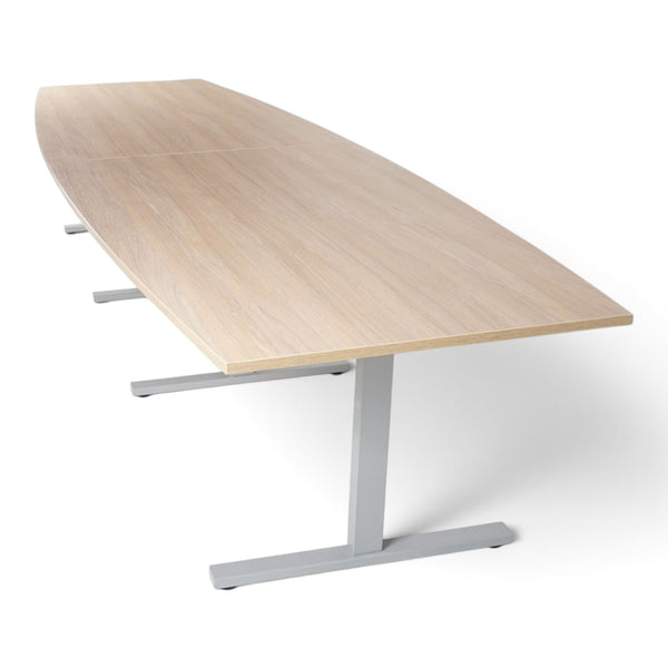 Refurnish by Loopr large oak conference table with a light wood grain surface and sturdy grey metal base