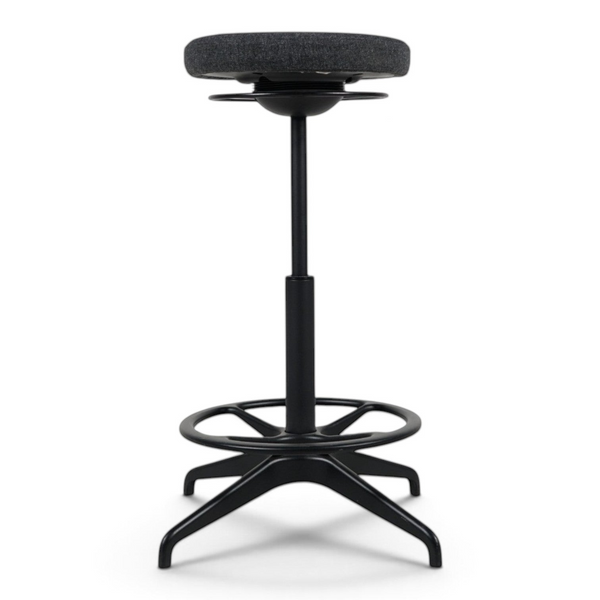 Refurnish by Loopr IKEA LIDKULLEN active sit-stand stool with a dark grey Gunnared fabric seat and black metal base.