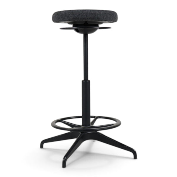 Refurnish by Loopr IKEA LIDKULLEN active sit-stand stool in dark grey fabric with a black metal base
