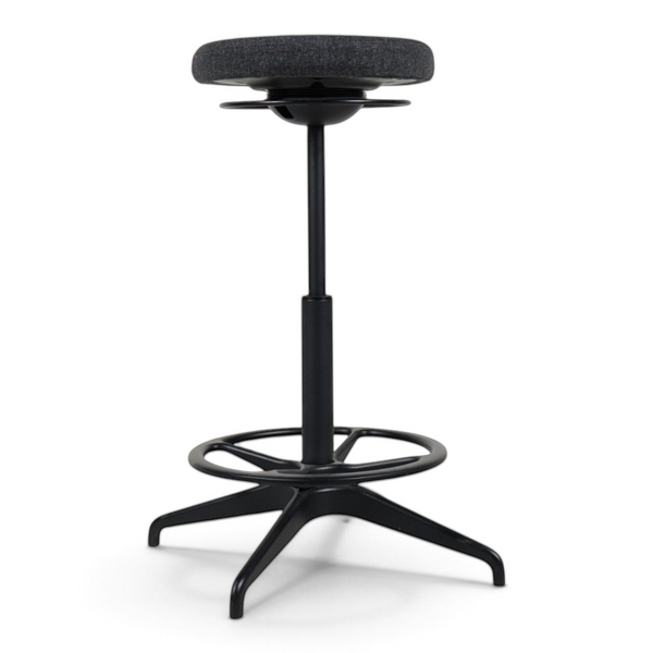 Refurnish by Loopr IKEA LIDKULLEN active sit-stand stool in dark grey fabric with a black metal base