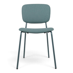 Refurnish by Loopr light green IKEA stackable chair with a fabric seat and backrest on a minimalist metal frame.