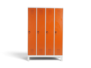 Refurnish by Loopr garderobeskap CLASSIC med fire oransje seksjoner og bensokkel, 185x120x50 cm