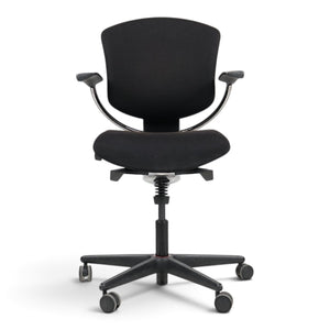 Refurnish by Loopr Savo Ikon ergonomic black office chair with armrests and adjustable aluminium base