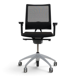 Refurnish by Loopr Sedus ergonomic office chair in black with mesh back, adjustable armrests, and grey base.