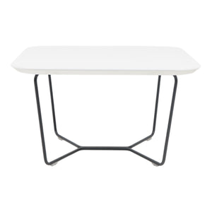 Refurnish by Loopr white laminate rectangular coffee table with rounded corners and black metal base