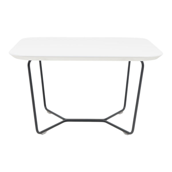 Refurnish by Loopr white laminate rectangular coffee table with rounded corners and black metal base