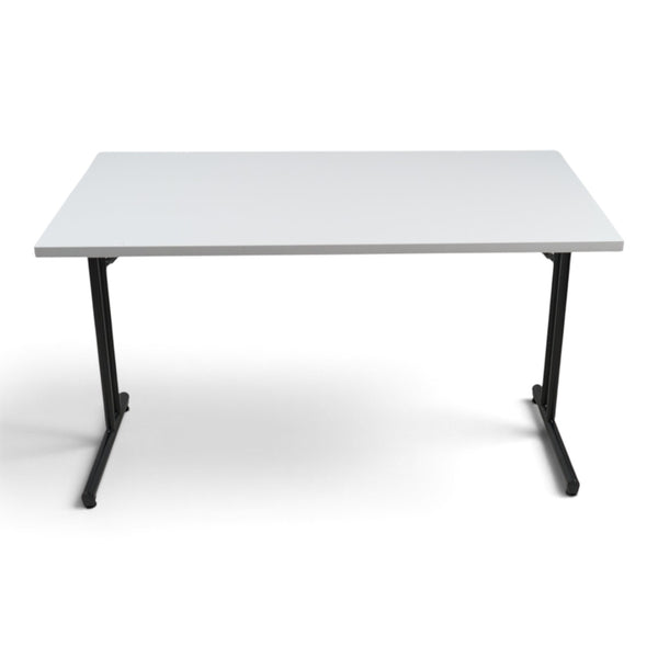 Refurnish by Loopr rectangular folding table with a white top and black metal frame for flexible office use