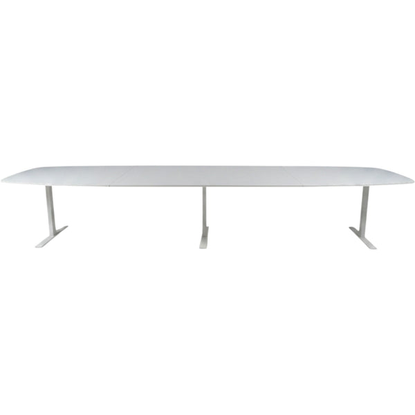 Refurnish by Loopr EFG meeting table, 420x120cm, all white, three-part design with modern T-shaped legs.