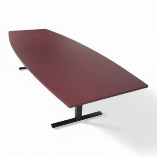 Møte-/kantinebord 240x90-120cm, Burgunder bordplate med sort understell